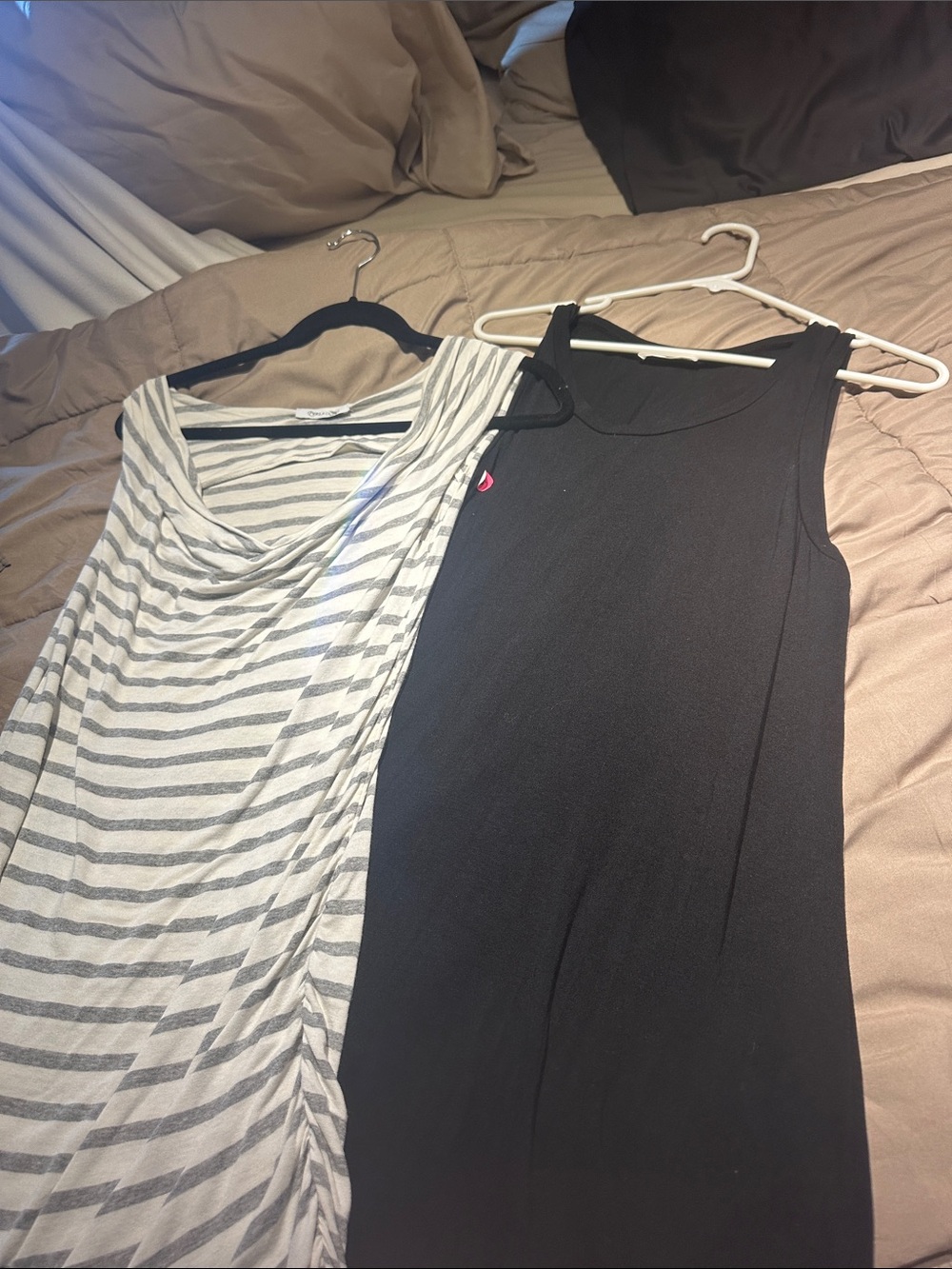 Black Sleeveless Dress & Gray Stripe Draped Top - Classic Neutrals
